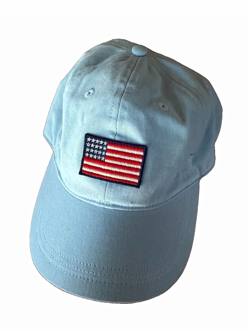 J. Crew Kids Light Blue Baseball Hat with American Flag Patch